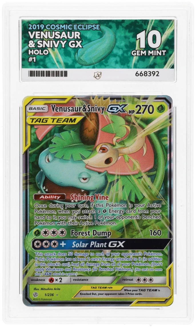 ACE 10   - Venusaur & Snivy GX - 1/236 - Cosmic Eclipse - Pokemon