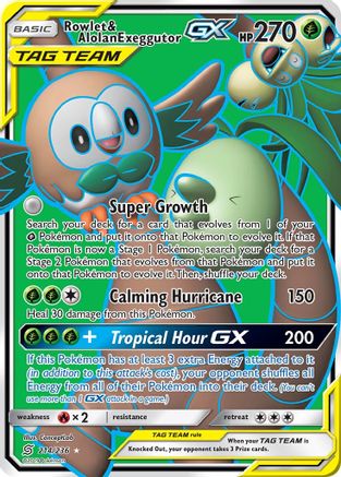 Rowlet & Alolan Exeggutor GX (Full Art) 214/236 - Unified Minds Holofoil