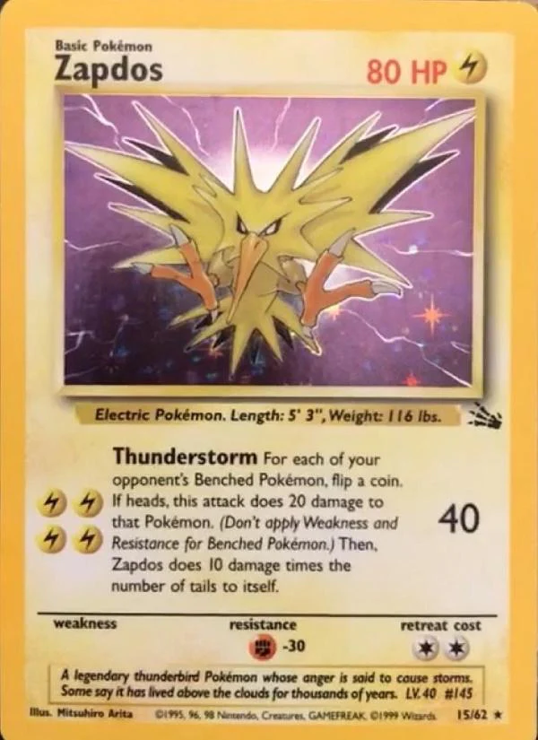 Zapdos 15/62 - Fossil Unlimited Holofoil